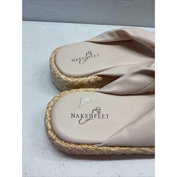 NEW Naked Feet Costa Platform flip flop Sandals beige Women's 8.5M - Picture 2 of 9